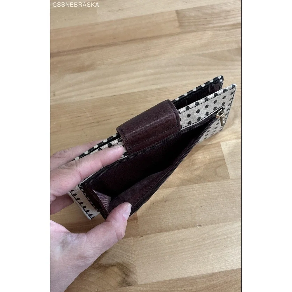 Fossil‎ Polka Dot Color Block Cow Hide Leather Button Closure Back Zip Wallet